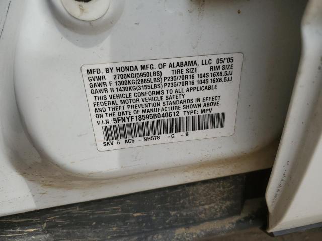 2005 Honda Pilot Exl VIN: 5FNYF18595B040612 Lot: 57984394