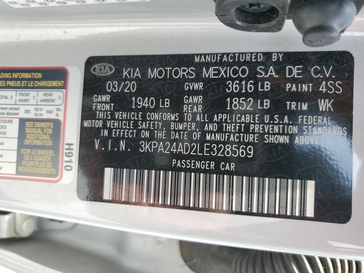 3KPA24AD2LE328569 2020 Kia Rio Lx