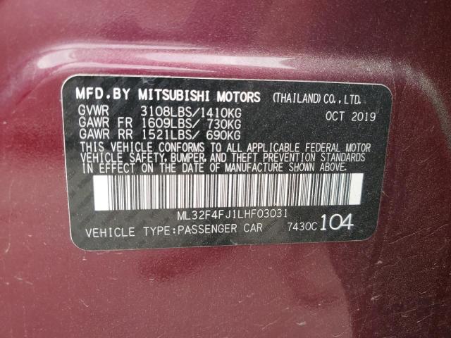 2020 Mitsubishi Mirage G4 Se VIN: ML32F4FJ1LHF03031 Lot: 58557284