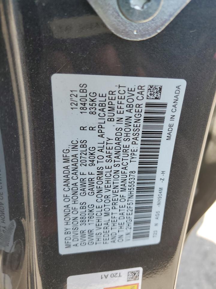 2HGFE2F57NH555378 2022 Honda Civic Sport 2HGFE2F57NH555378 2022 Honda Civic Sport