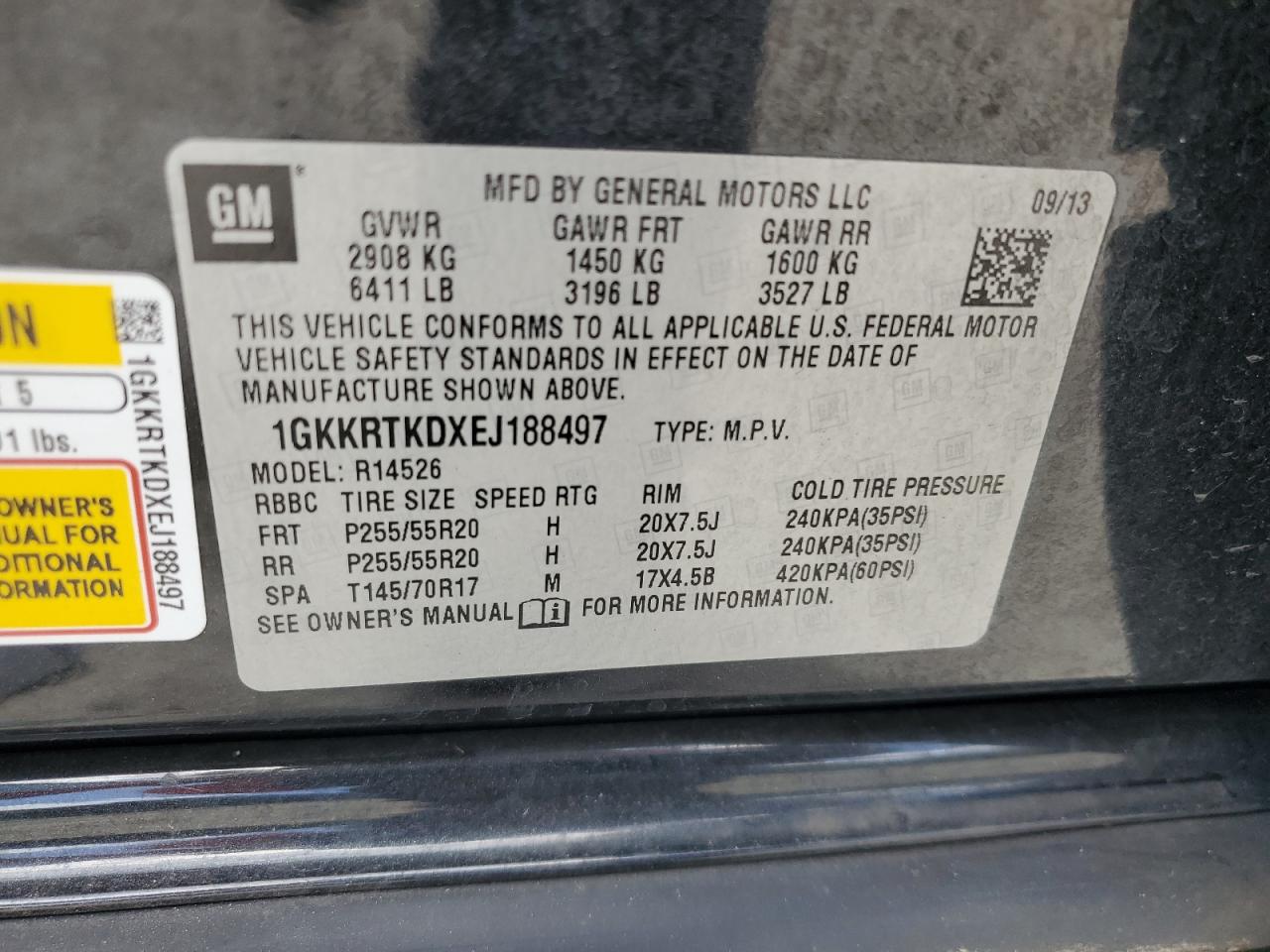 1GKKRTKDXEJ188497 2014 GMC Acadia Denali