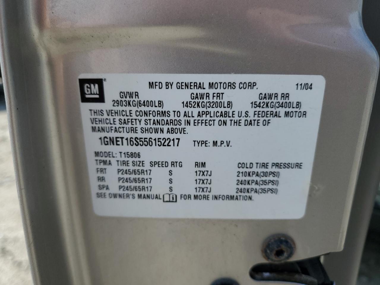 1GNET16S556152217 2005 Chevrolet Trailblazer Ext Ls