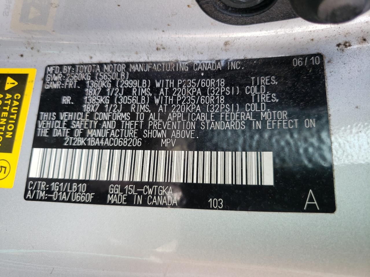 2T2BK1BA4AC068206 2010 Lexus Rx 350