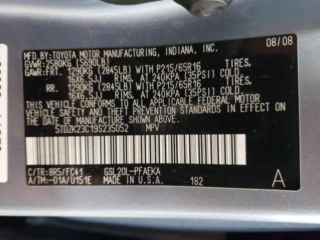 2009 Toyota Sienna Ce VIN: 5TDZK23C19S235052 Lot: 56875674