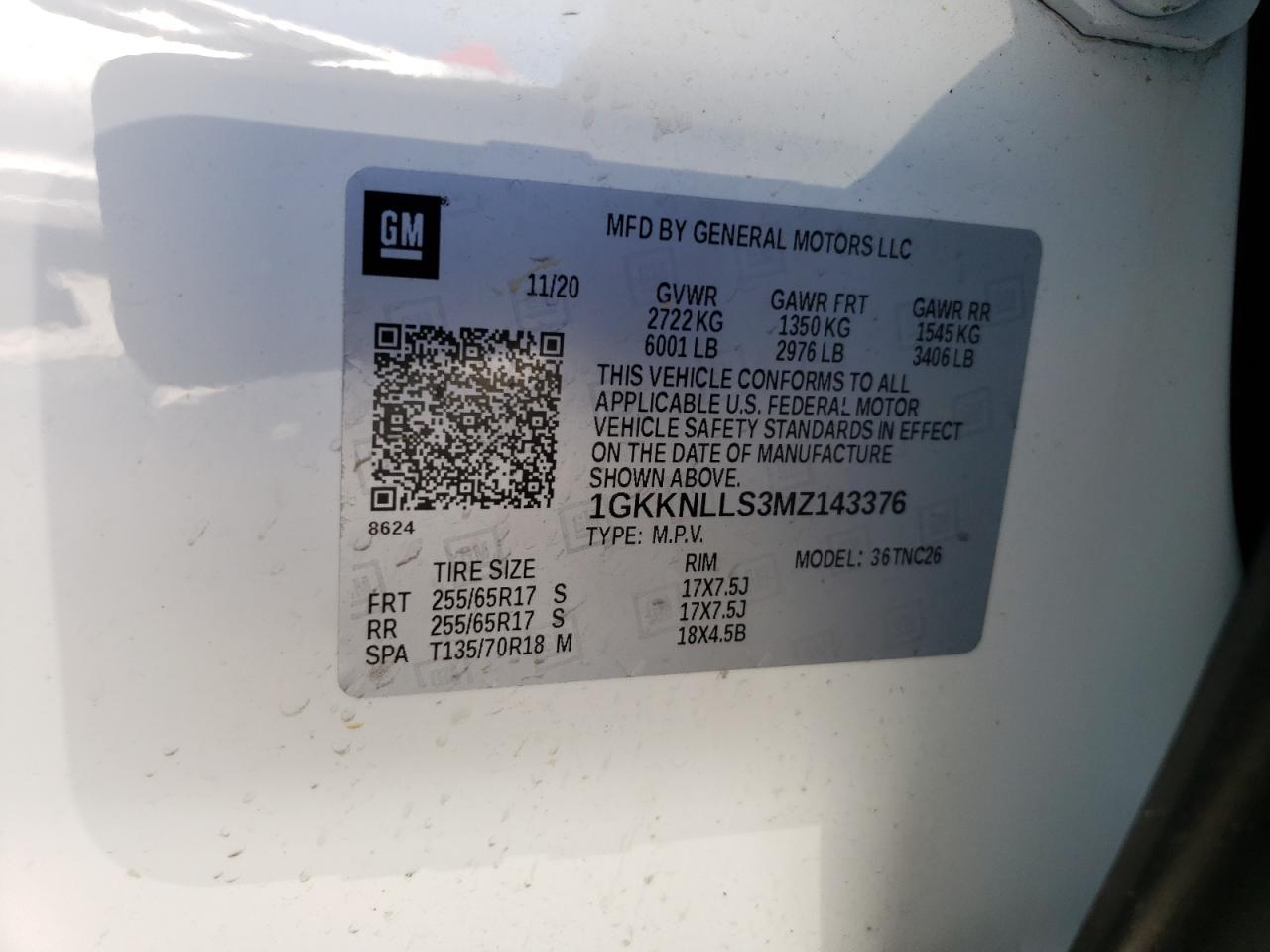 1GKKNLLS3MZ143376 2021 GMC Acadia At4