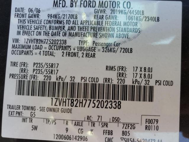 2007 Ford Mustang Gt VIN: 1ZVHT82H775202338 Lot: 61106314