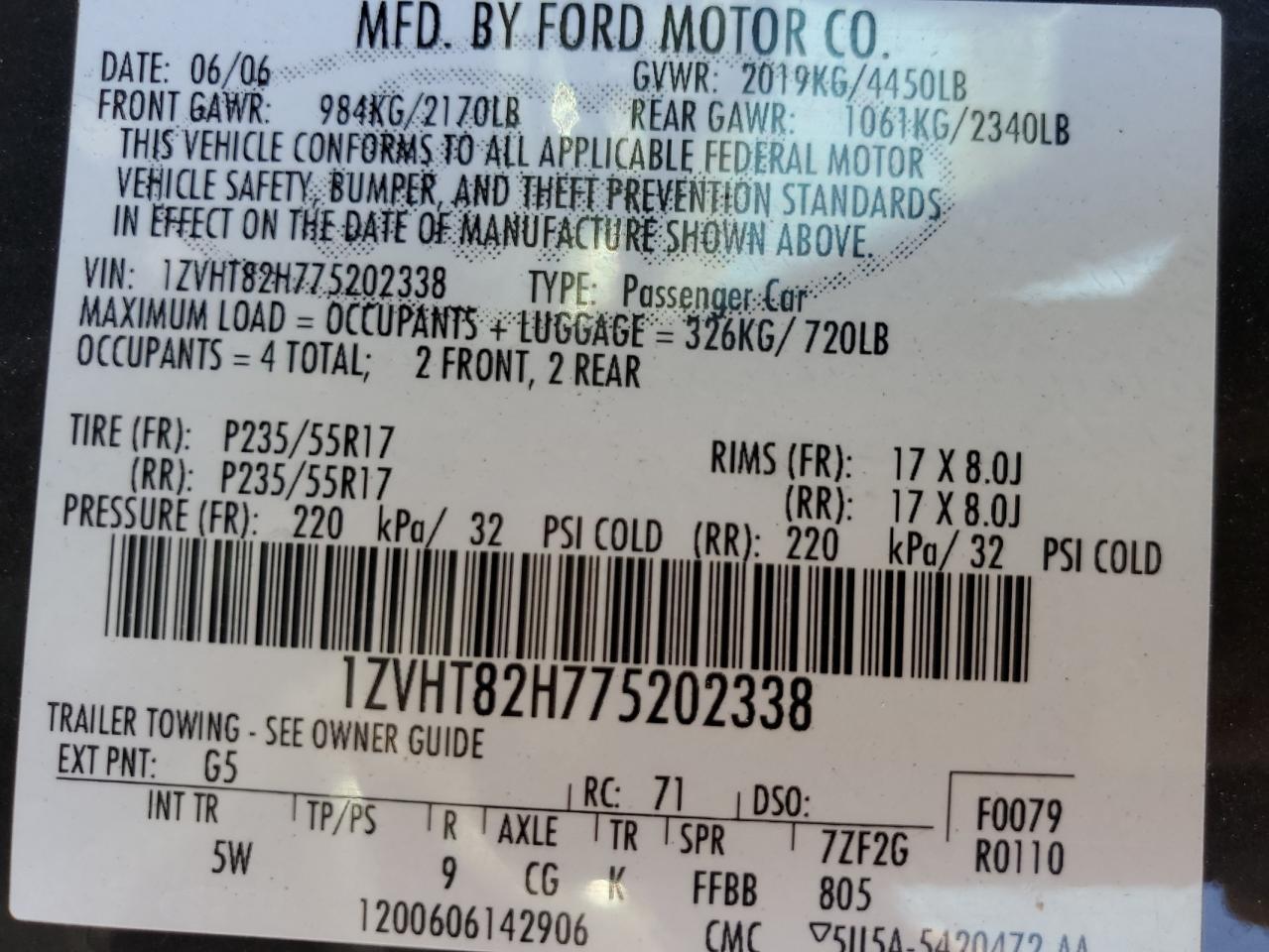 1ZVHT82H775202338 2007 Ford Mustang Gt