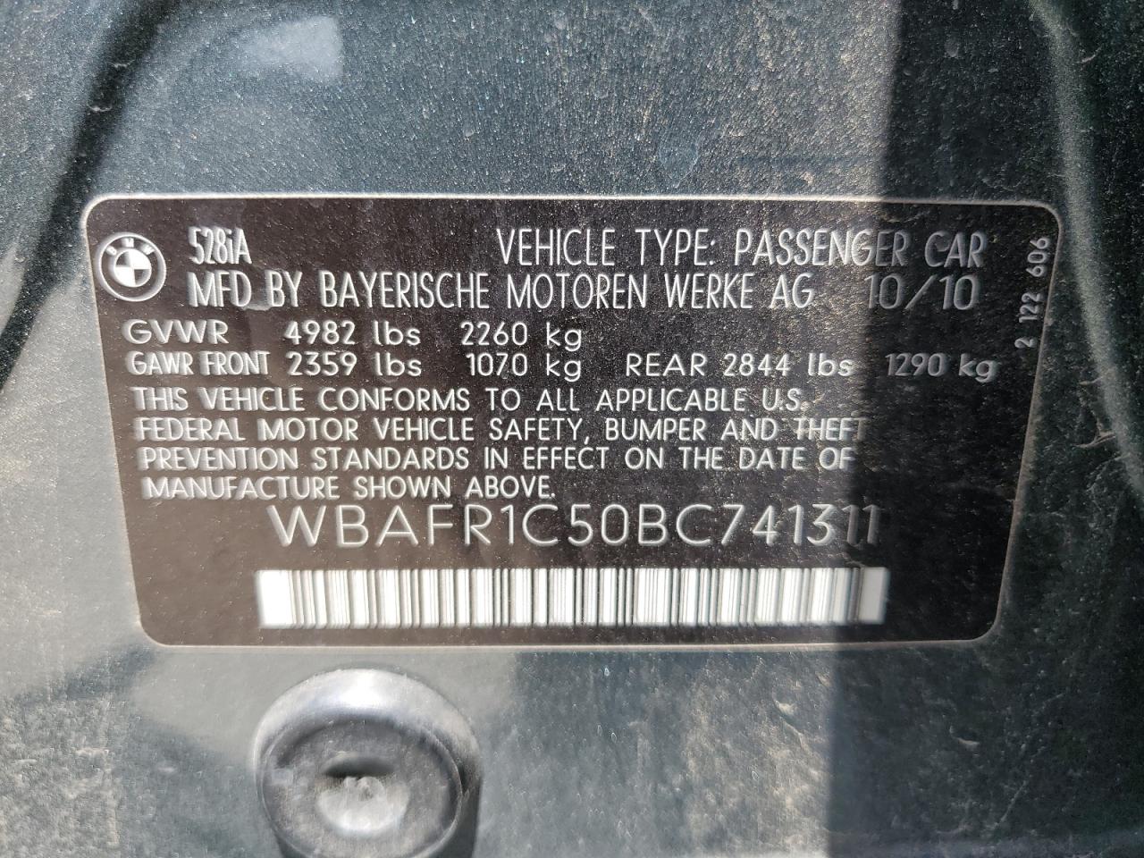 WBAFR1C50BC741311 2011 BMW 528 I