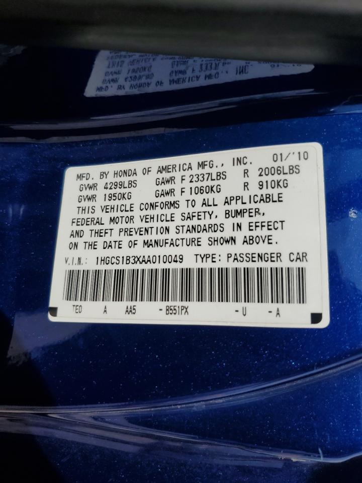 1HGCS1B3XAA010049 2010 Honda Accord Lx