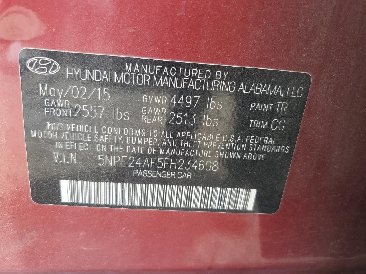 5NPE24AF5FH234608 2015 Hyundai Sonata Se