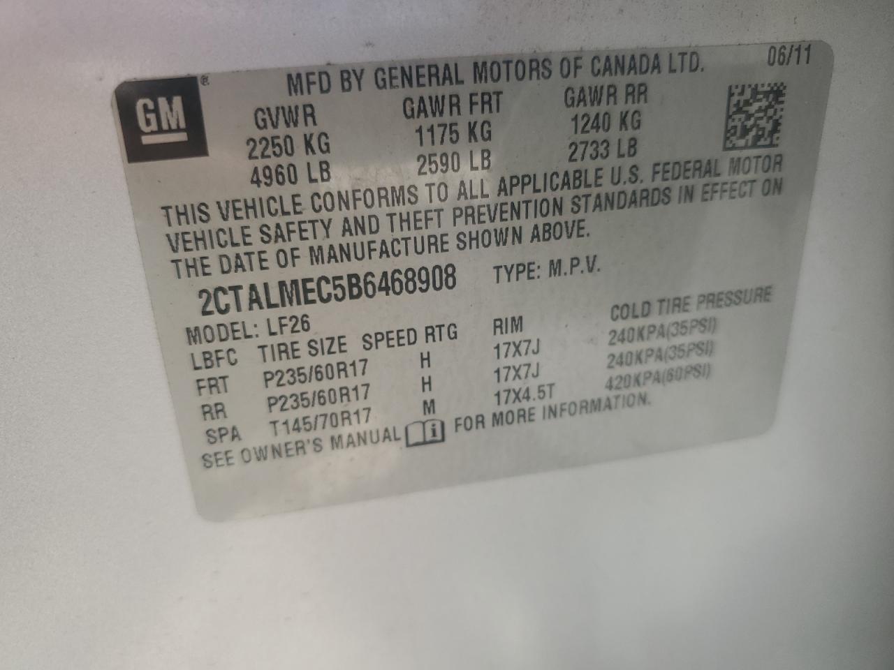 2CTALMEC5B6468908 2011 GMC Terrain Sle