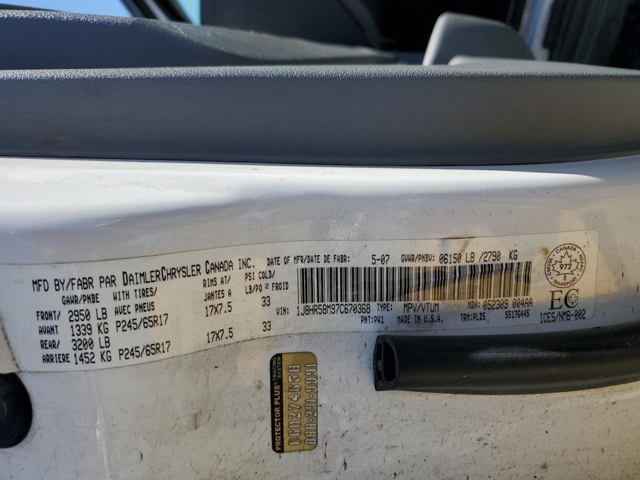 1J8HR58M97C670368 2007 Jeep Grand Cherokee Limited