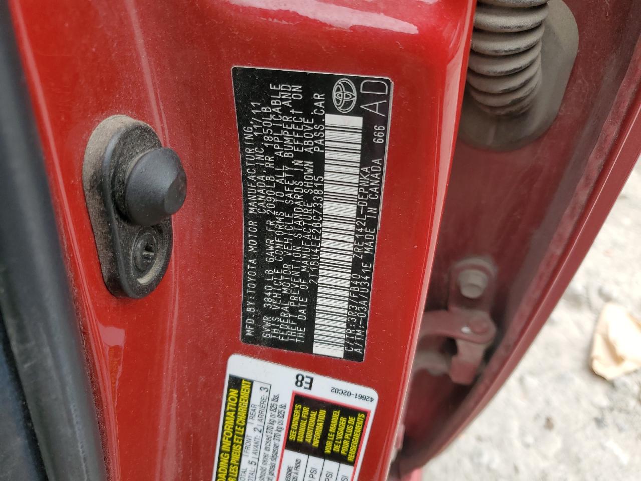 2T1BU4EE2BC733815 2011 Toyota Corolla Base