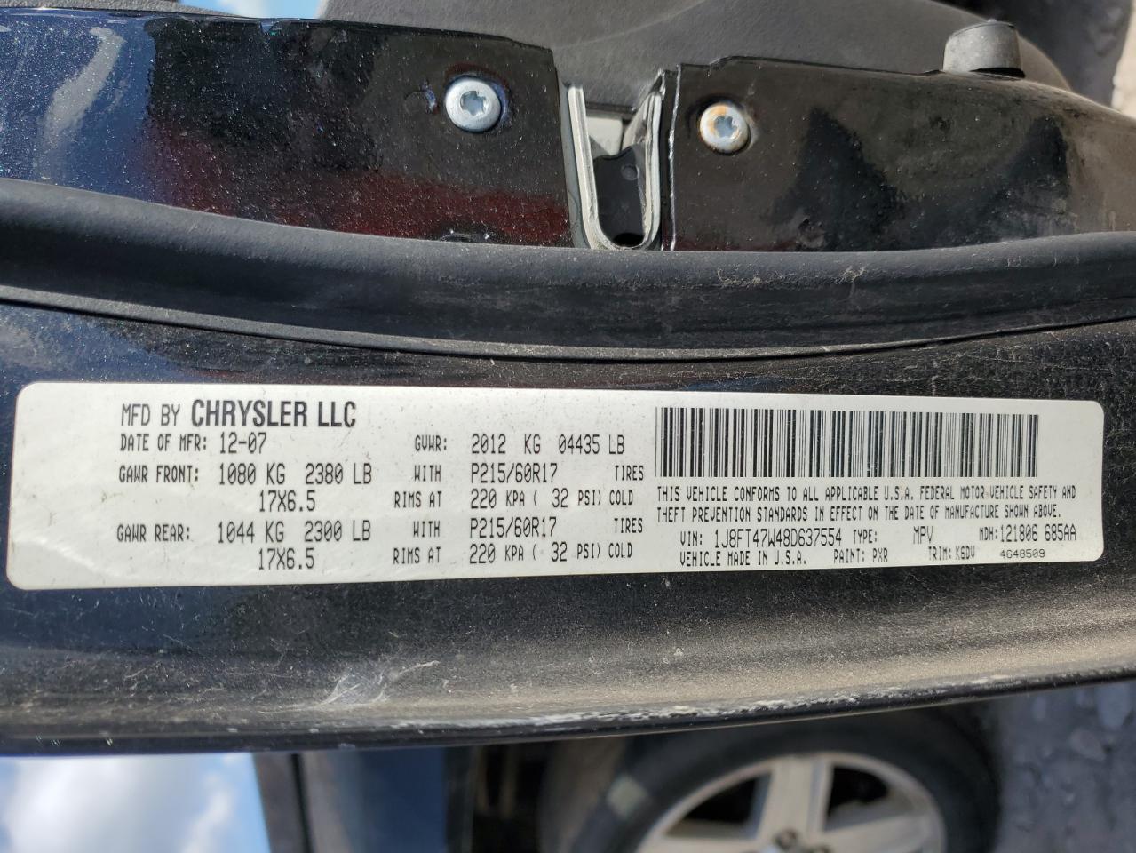 1J8FT47W48D637554 2008 Jeep Compass Sport