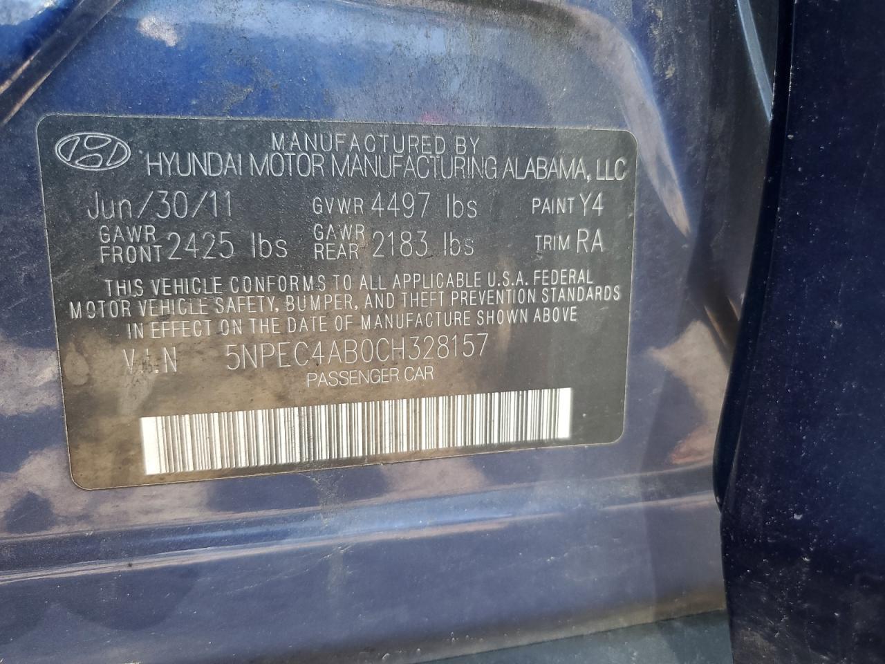 5NPEC4AB0CH328157 2012 Hyundai Sonata Se