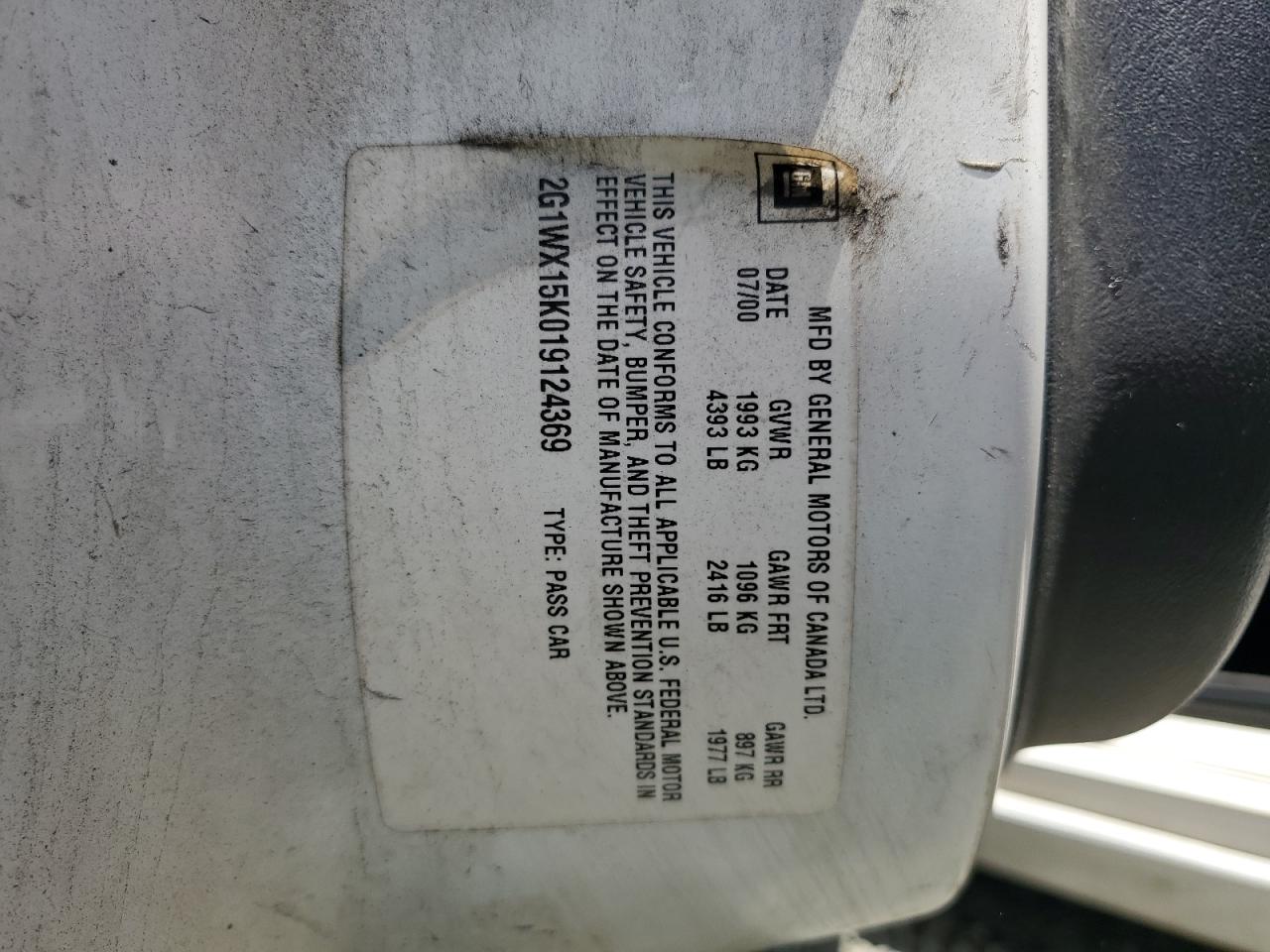 2G1WX15K019124369 2001 Chevrolet Monte Carlo Ss