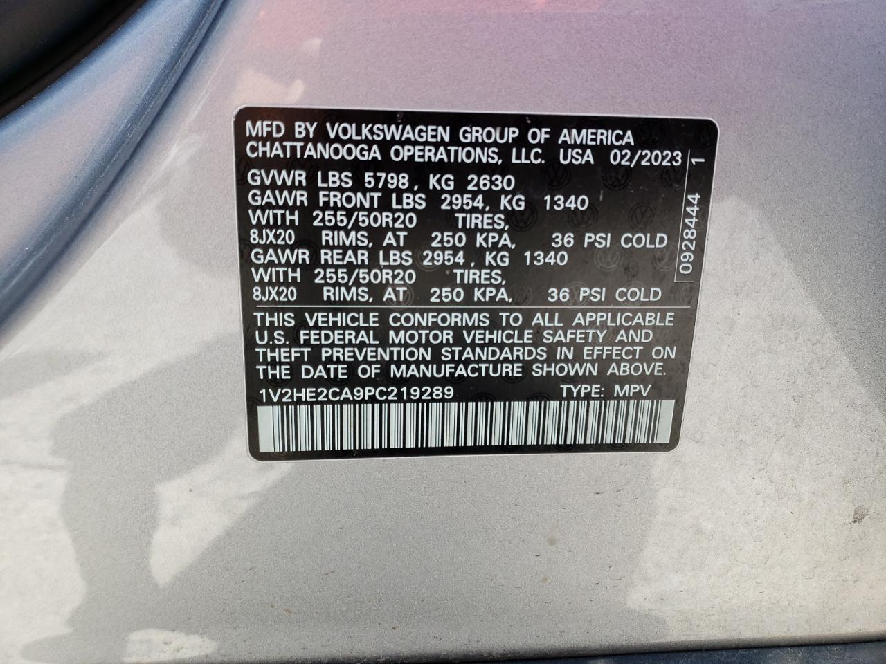 1V2HE2CA9PC219289 2023 Volkswagen Atlas Cross Sport Se