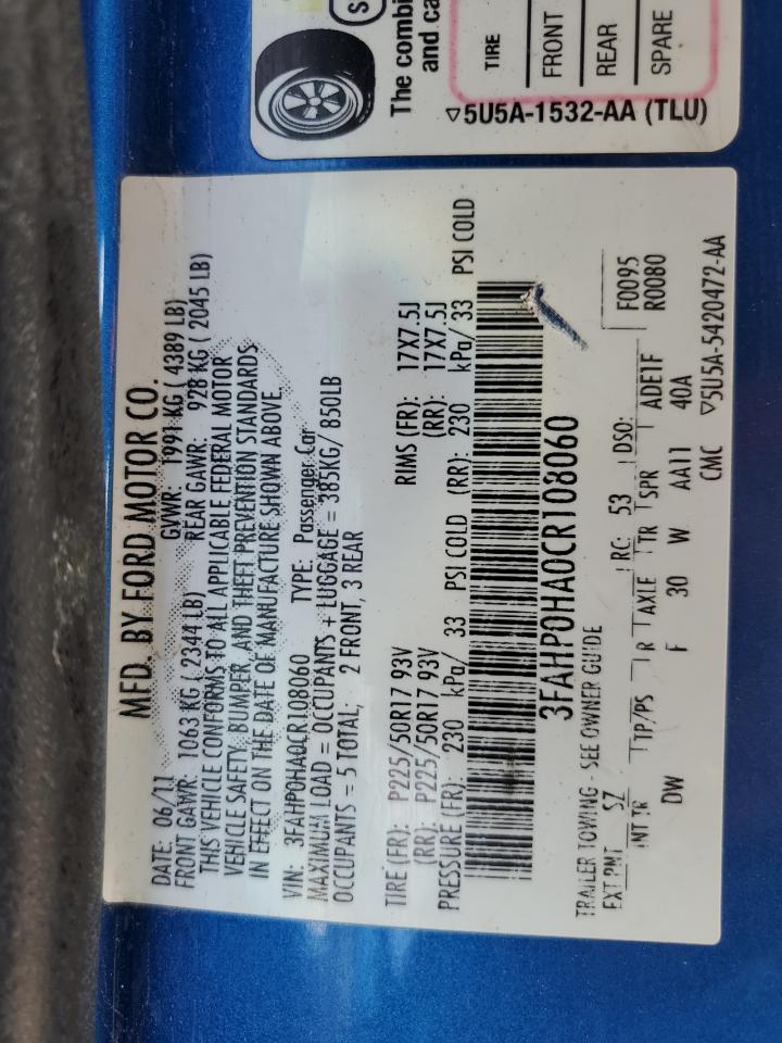 3FAHP0HA0CR108060 2012 Ford Fusion Se