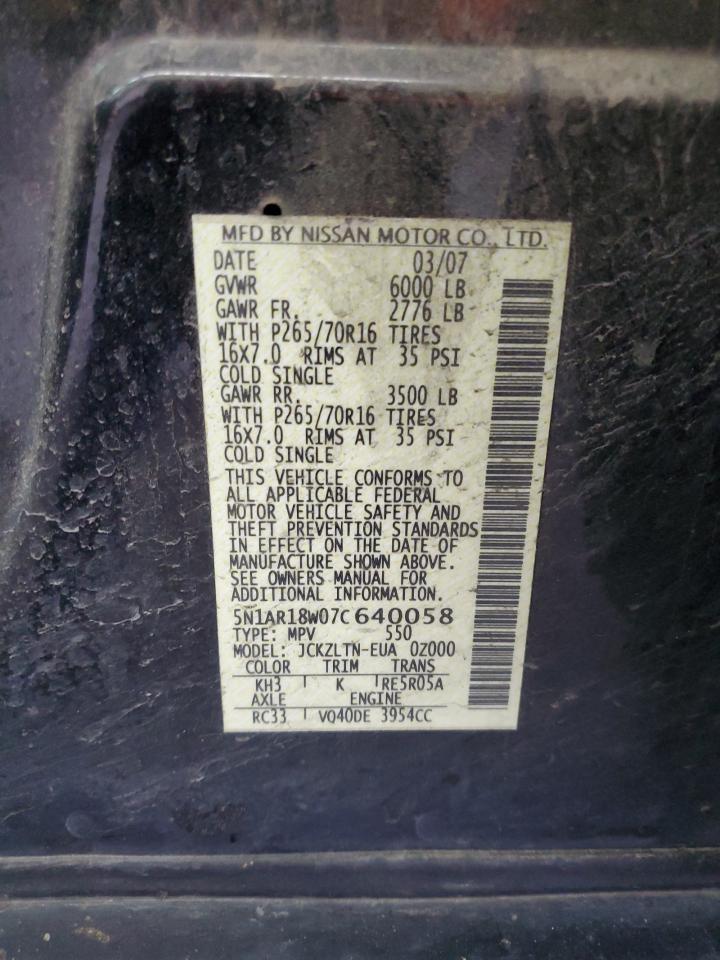 5N1AR18W07C640058 2007 Nissan Pathfinder Le