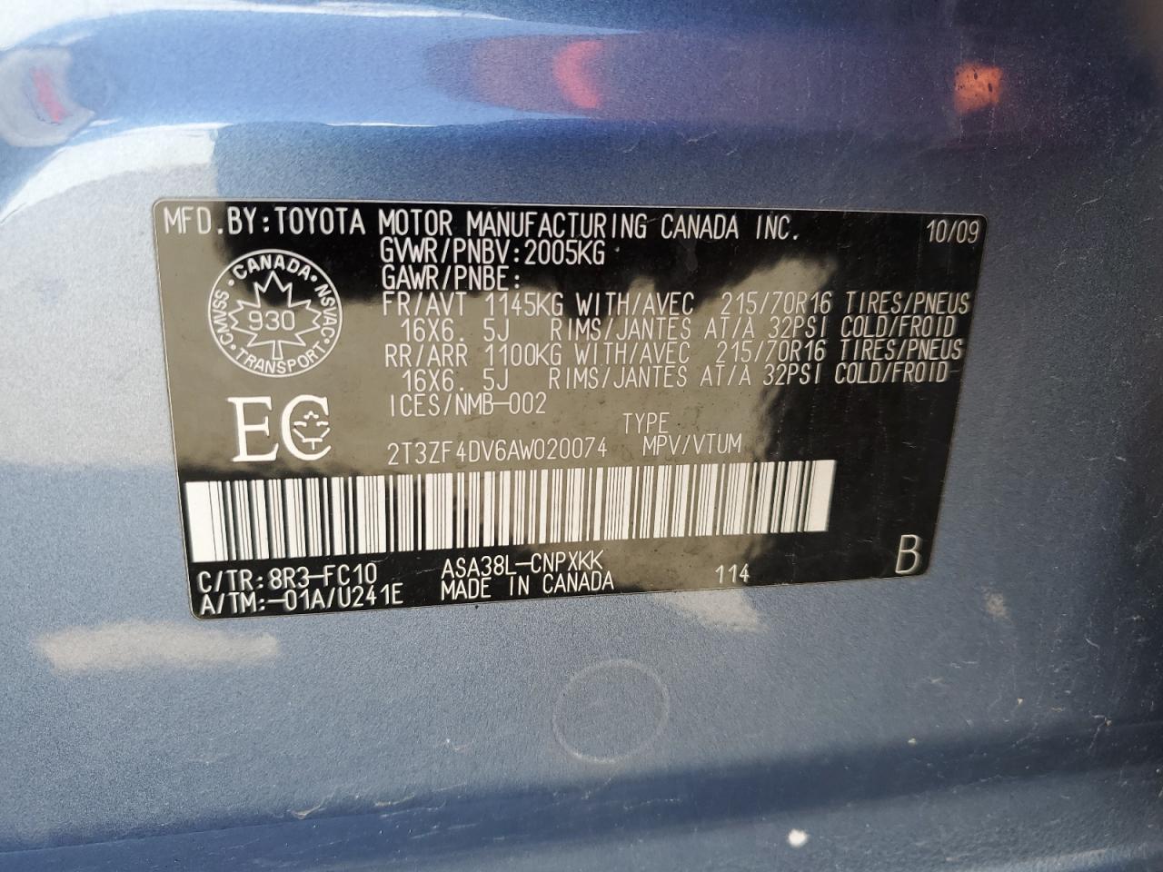 2T3ZF4DV6AW020074 2010 Toyota Rav4