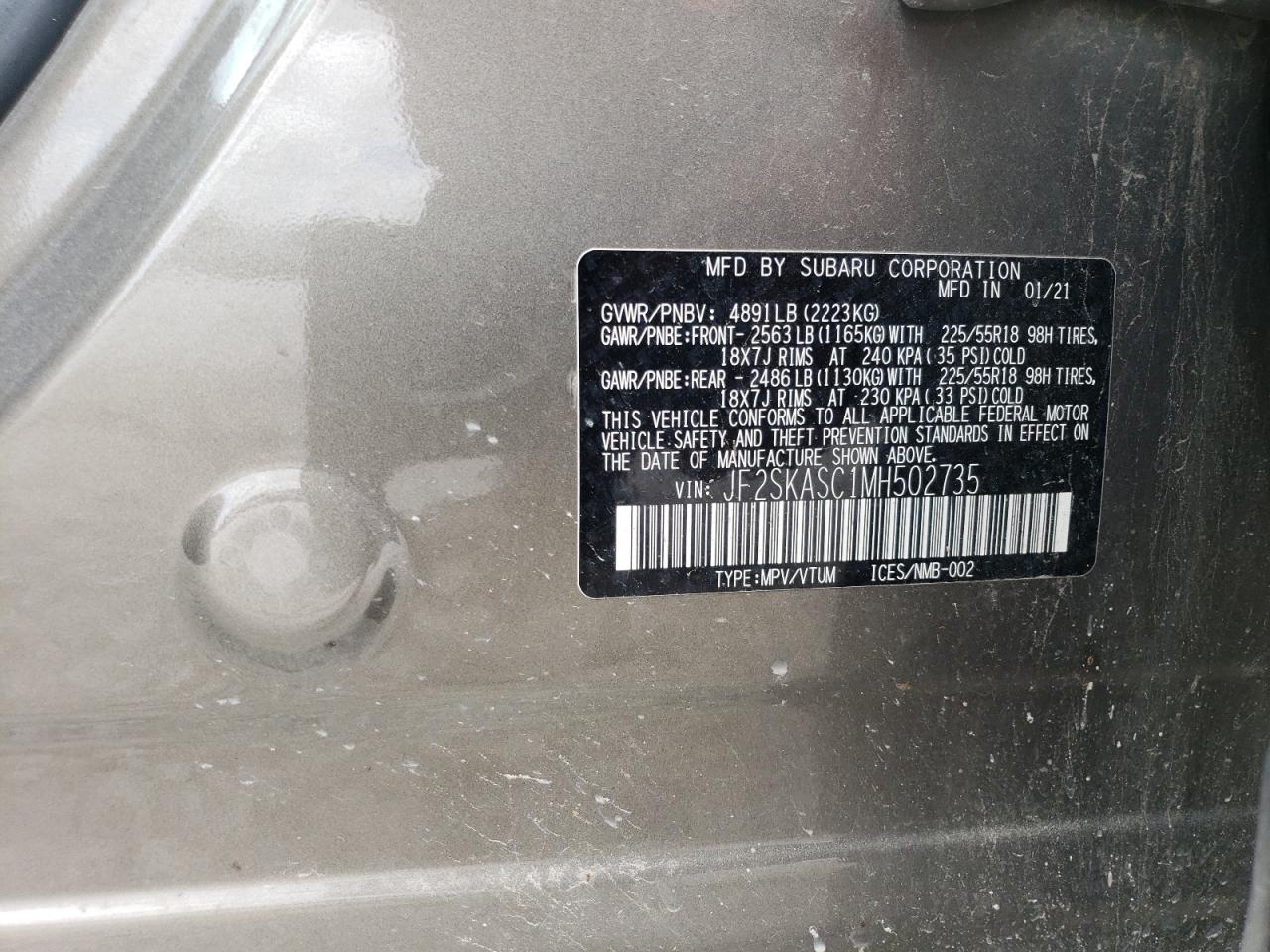 JF2SKASC1MH502735 2021 Subaru Forester Limited