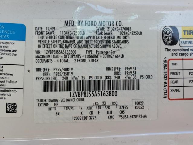 2010 Ford Mustang Shelby Gt500 VIN: 1ZVBP8JS5A5163800 Lot: 57194274