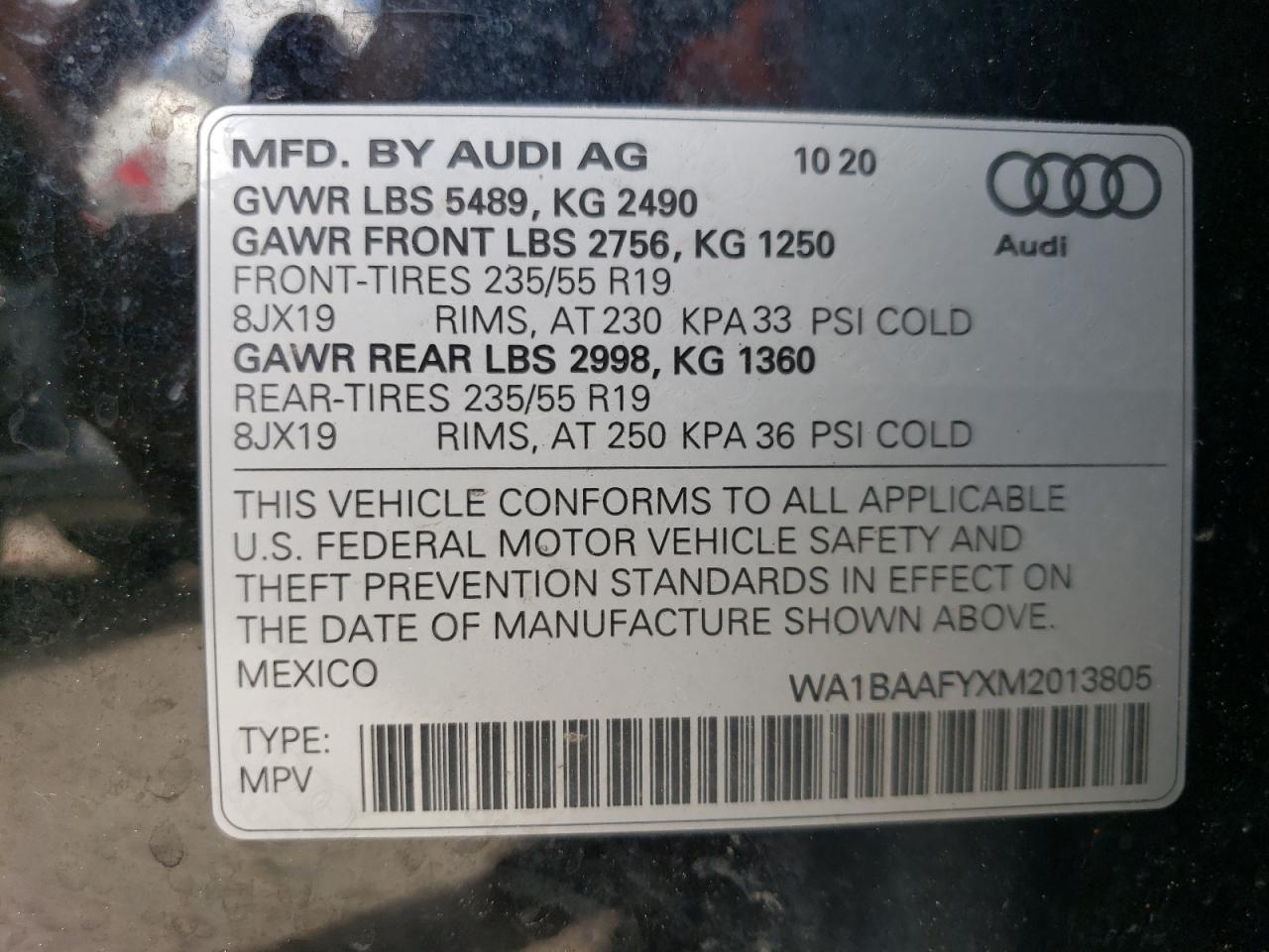 WA1BAAFYXM2013805 2021 Audi Q5 Premium Plus