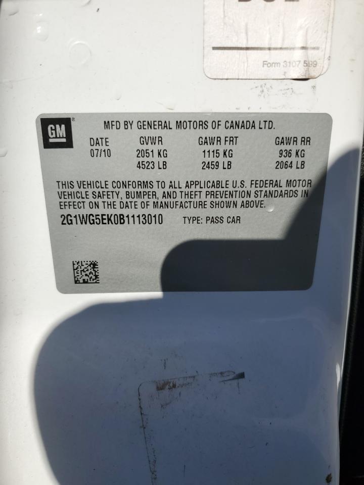 2G1WG5EK0B1113010 2011 Chevrolet Impala Lt