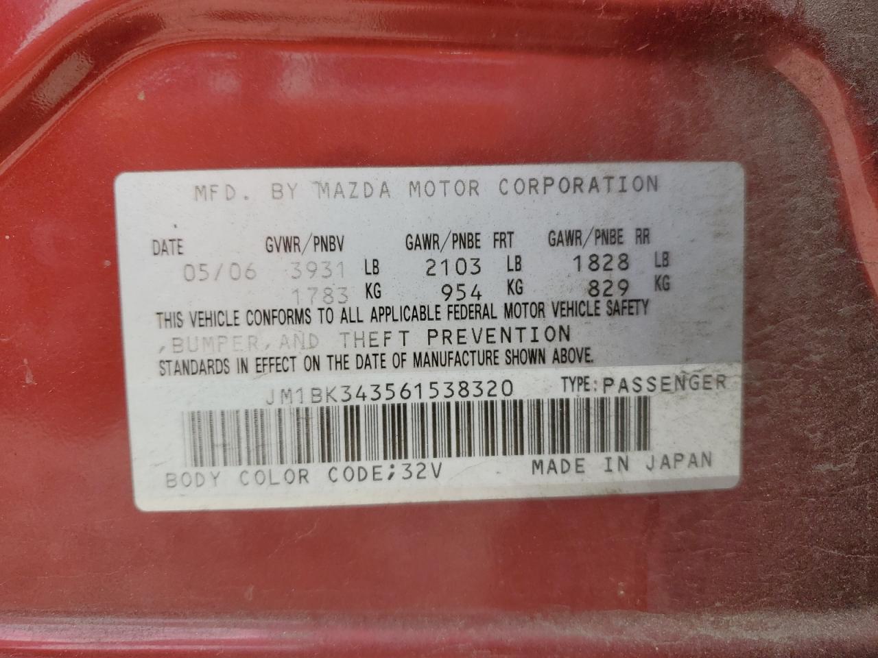 JM1BK343561538320 2006 Mazda 3 Hatchback