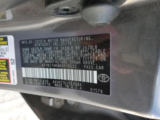 VIN 4T1B21HK6KU519222 2019 Toyota Camry, Hybrid no.12