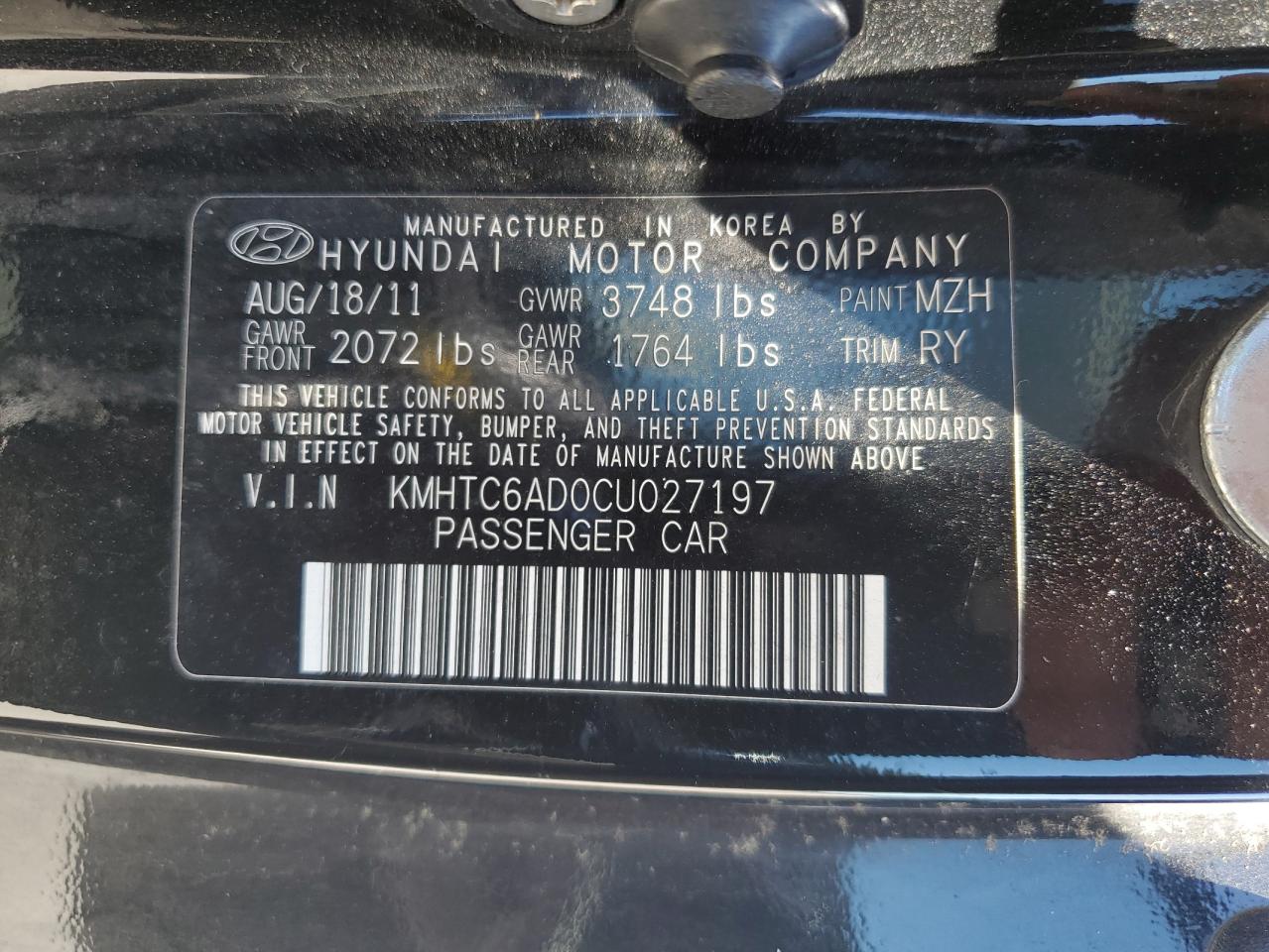 2012 Hyundai Veloster vin: KMHTC6AD0CU027197