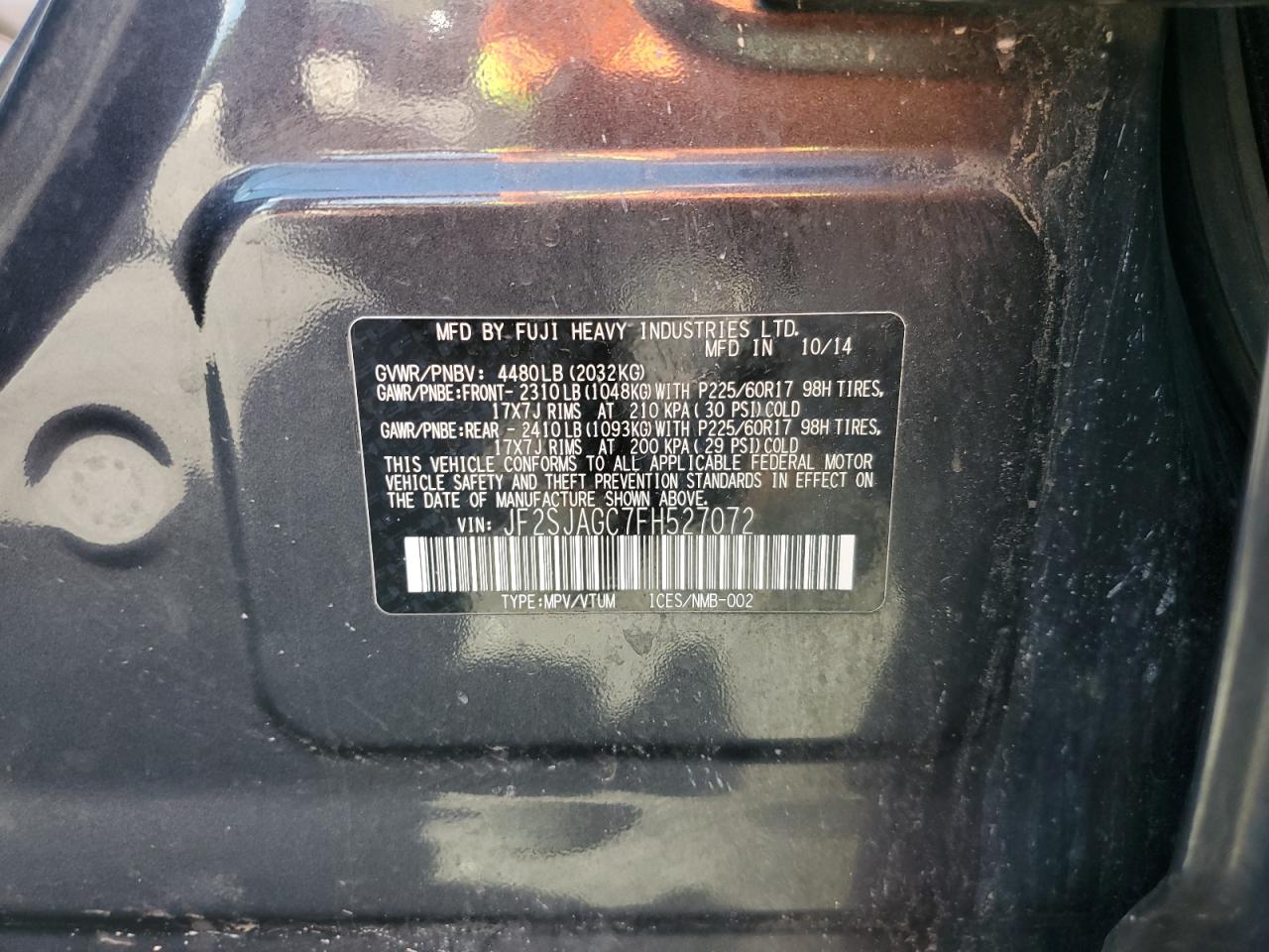 JF2SJAGC7FH527072 2015 Subaru Forester 2.5I Premium