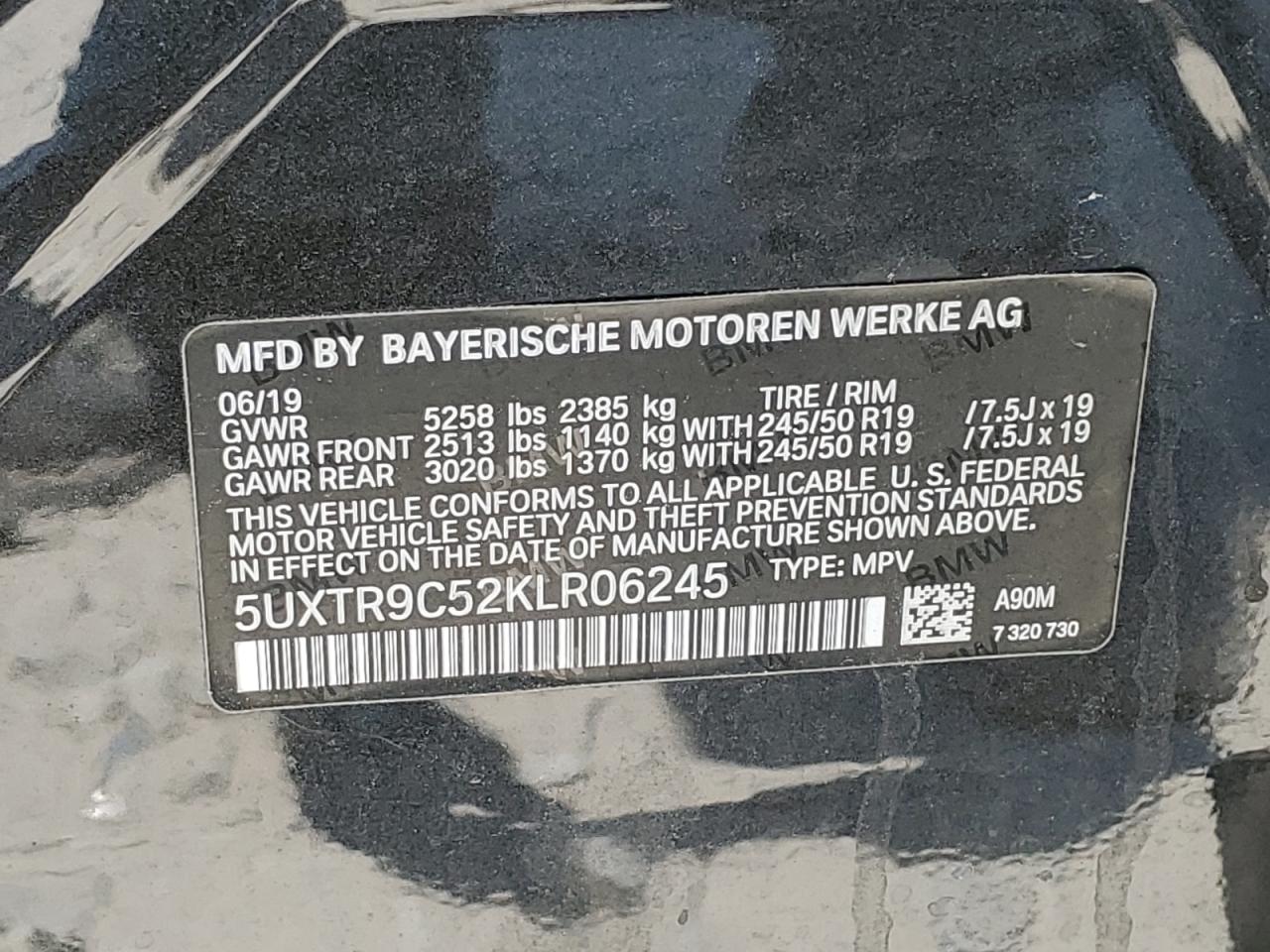 5UXTR9C52KLR06245 2019 BMW X3 xDrive30I