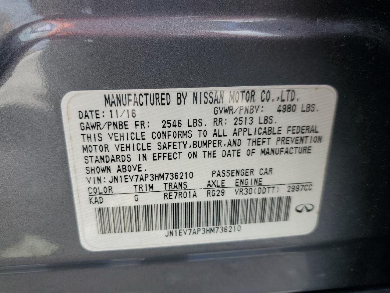 JN1EV7AP3HM736210 2017 Infiniti Q50 Premium