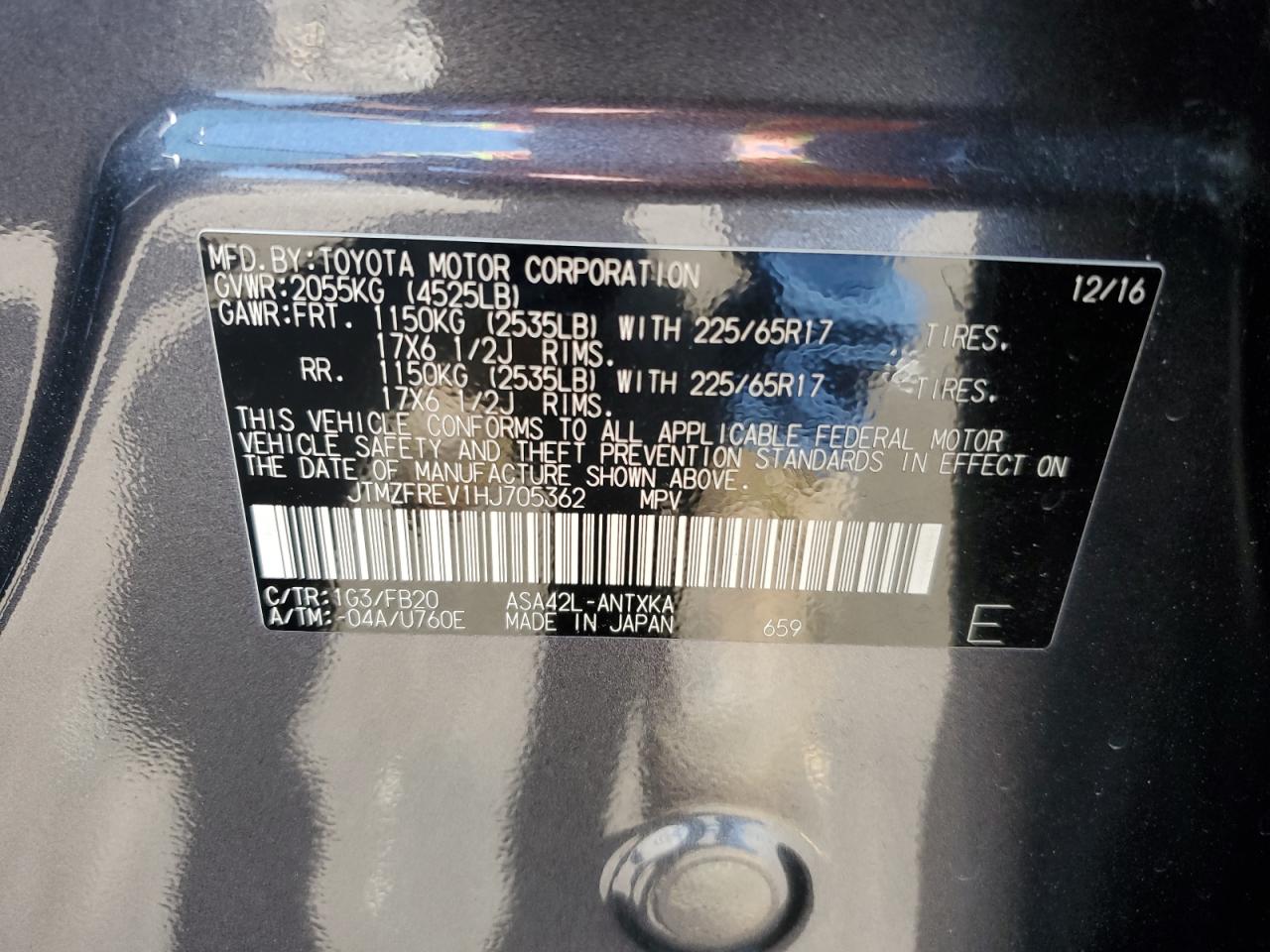 JTMZFREV1HJ705362 2017 Toyota Rav4 Le