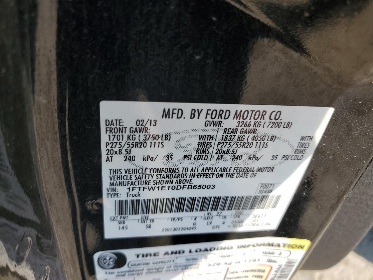 1FTFW1ET0DFB65003 2013 Ford F150 Supercrew