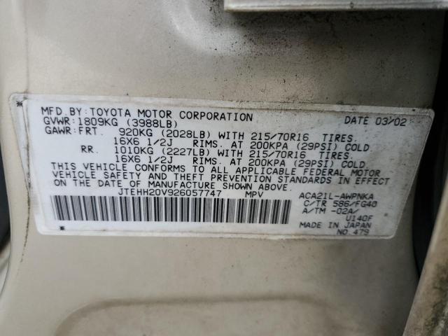 2002 Toyota Rav4 VIN: JTEHH20V926057747 Lot: 59353424