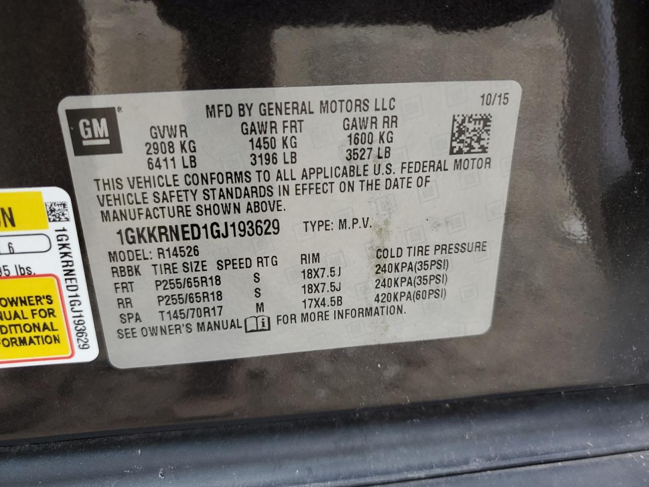 1GKKRNED1GJ193629 2016 GMC Acadia Sle