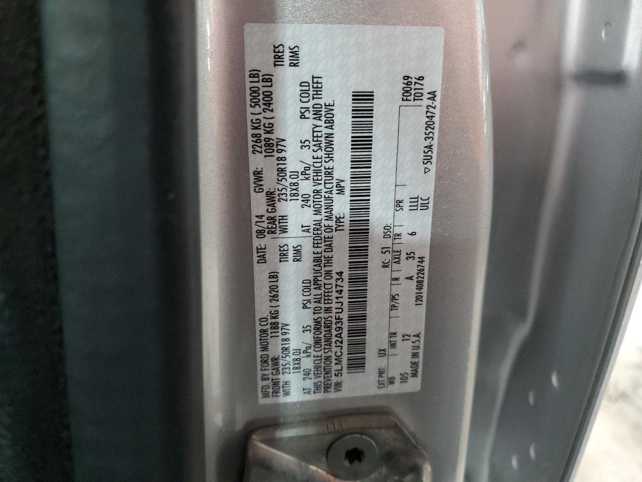 5LMCJ2A93FUJ14734 2015 Lincoln Mkc