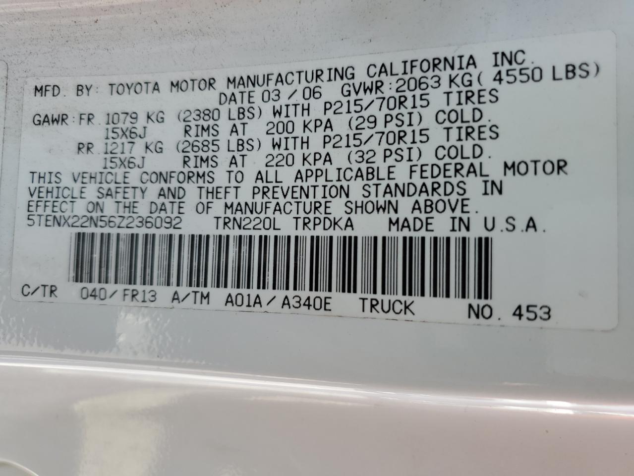 5TENX22N56Z236092 2006 Toyota Tacoma