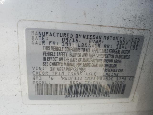 2015 Nissan Sentra S VIN: 3N1AB7AP8FY337956 Lot: 59980374