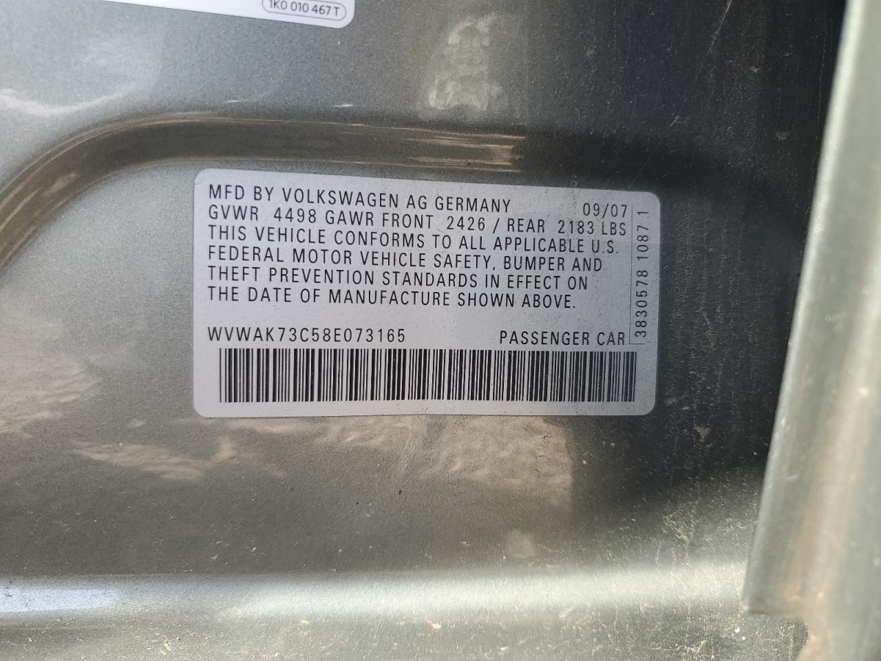 WVWAK73C58E073165 2008 Volkswagen Passat Komfort