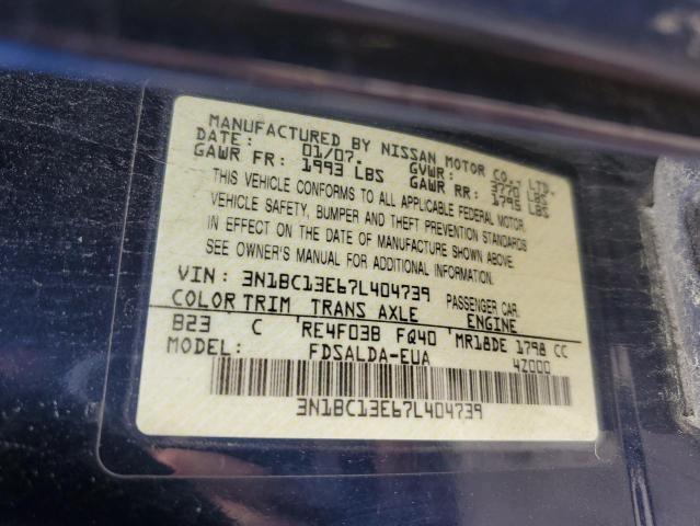 2007 Nissan Versa S VIN: 3N1BC13E67L404739 Lot: 57390534