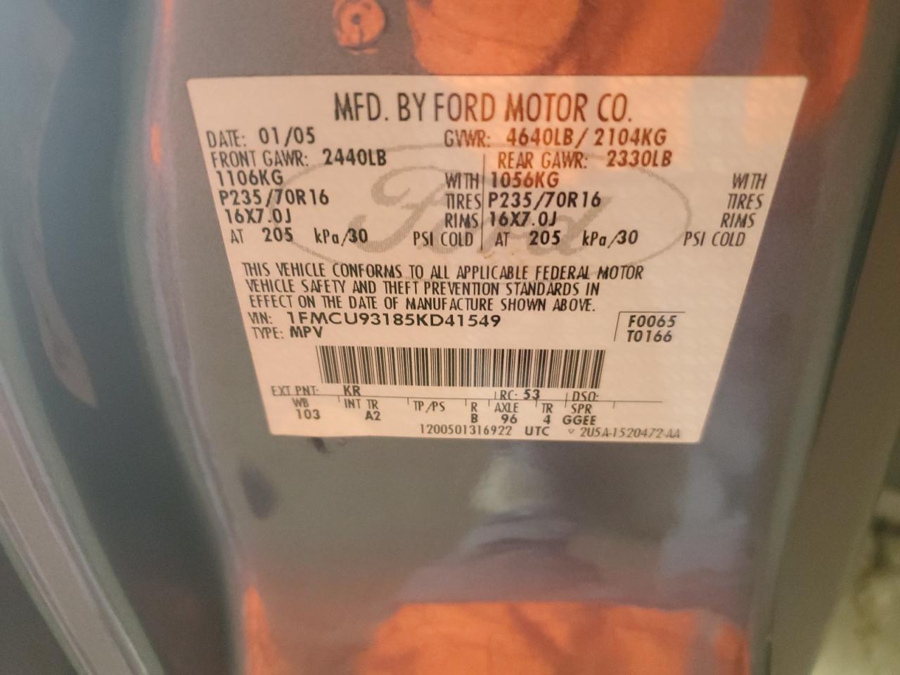 1FMCU93185KD41549 2005 Ford Escape Xlt