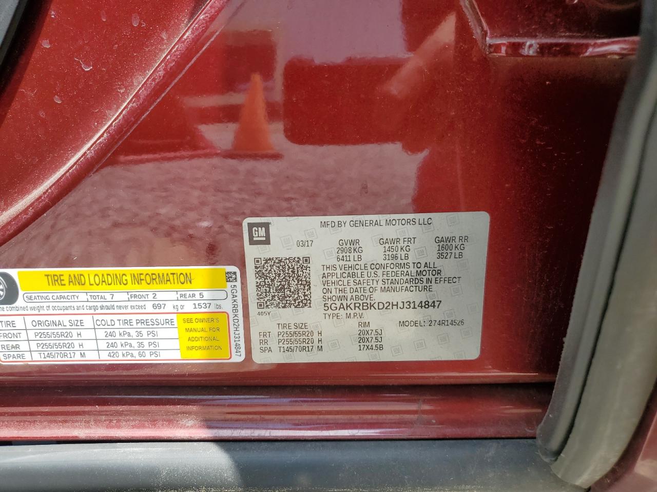 5GAKRBKD2HJ314847 2017 Buick Enclave