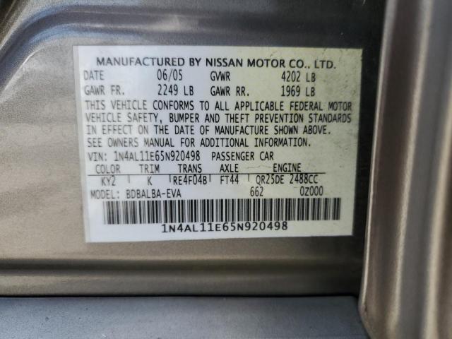 2005 Nissan Altima S VIN: 1N4AL11E65N920498 Lot: 58773734