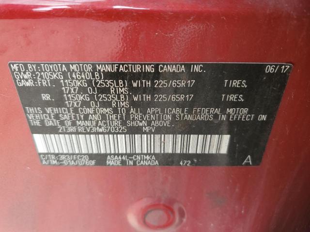 2017 Toyota Rav4 Xle VIN: 2T3RFREV3HW670325 Lot: 58952154