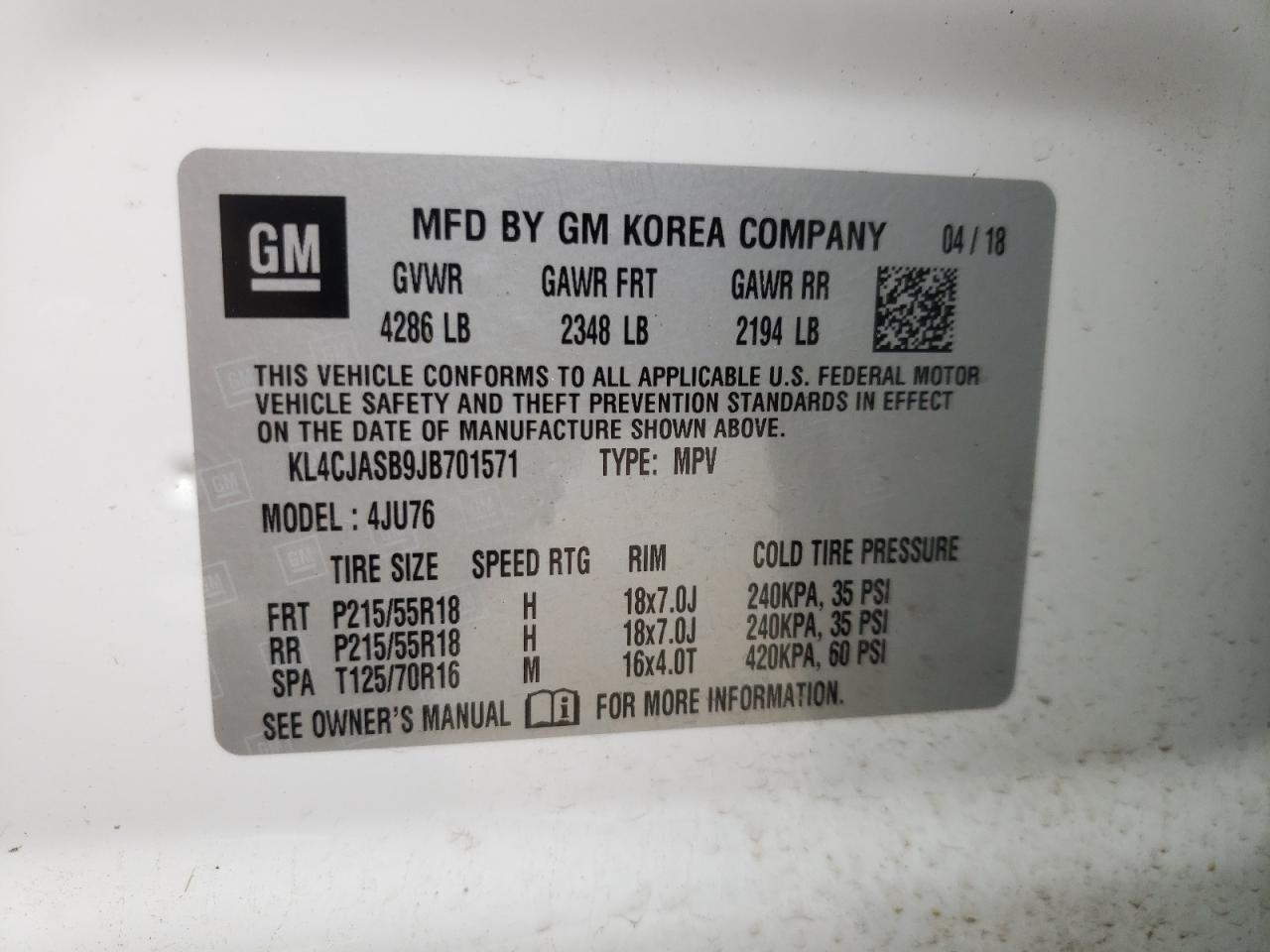 KL4CJASB9JB701571 2018 Buick Encore Preferred