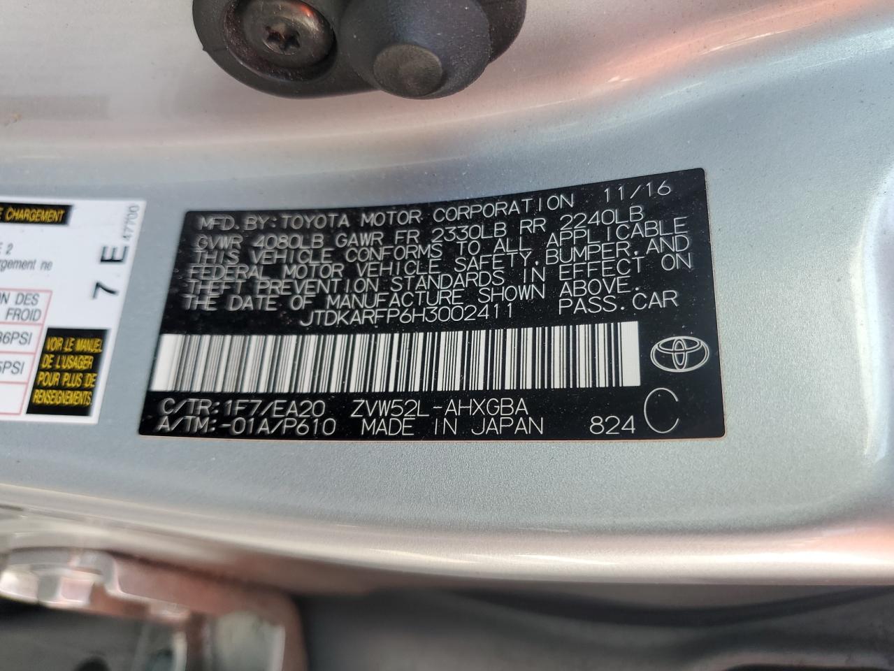 JTDKARFP6H3002411 2017 Toyota Prius Prime