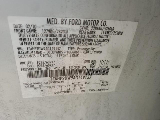 2010 Ford Taurus Se VIN: 1FAHP2DW9AG149157 Lot: 59992034